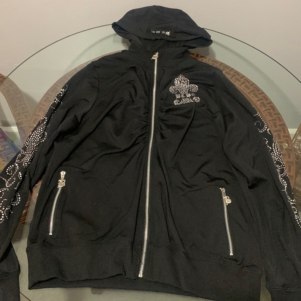 All black with silver BCBG nylon sweater